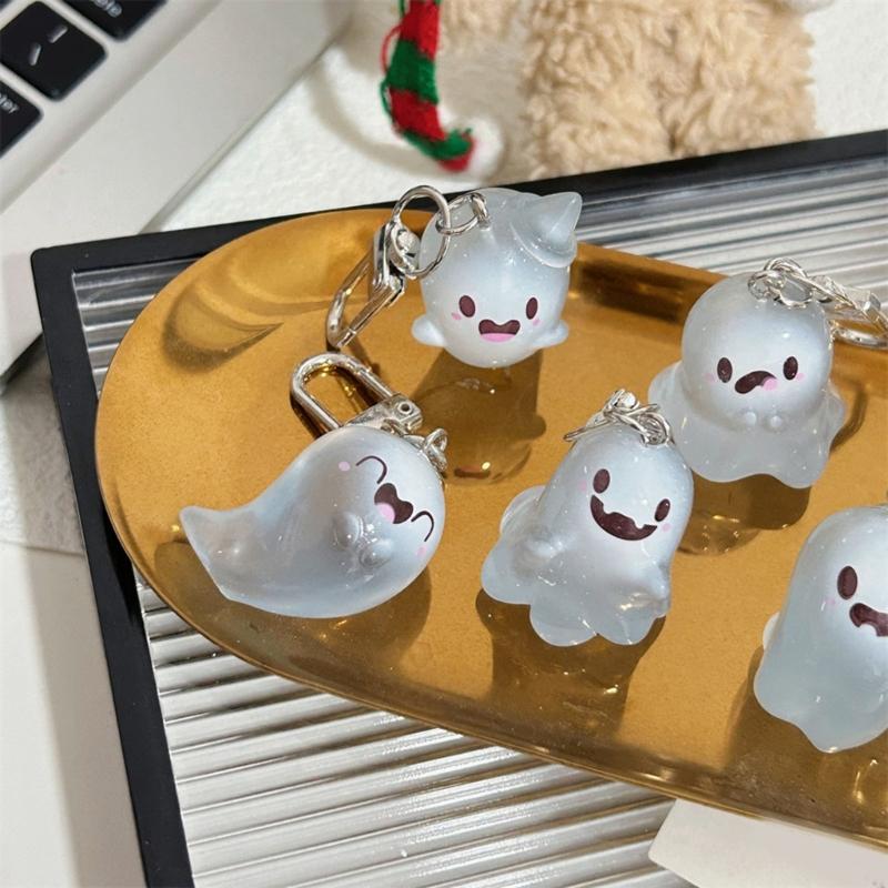 Set of 6 Glowing In The Dark Specter Keychain Phantoms Pendant Keyring Backpack Charm Bag Accessory for Halloween