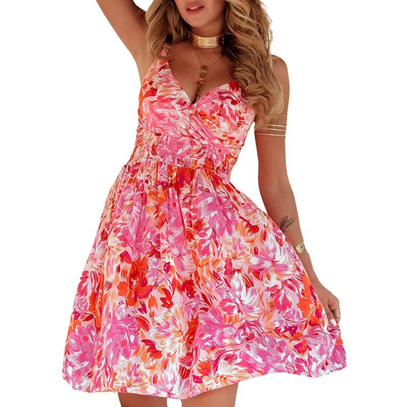 

Американский Shiying Летнее Новое Поступление Цветочный Сарафан Женский 2025 Стиль для Отпуска Высокая Талия А-силуэт Юбка Женский Pink Size S fit (45.00 kg-55.00 kg