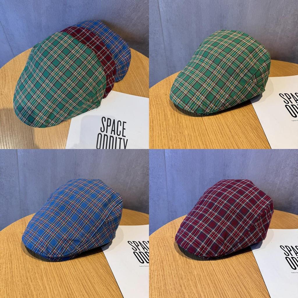Checkered Vintage Pattern Beret Hat With Breathable Cotton For Women Fashion