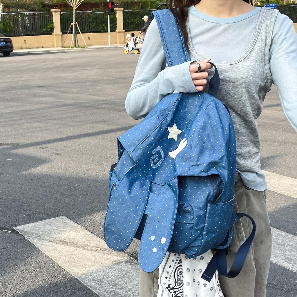 Schoolbag1011 South Korea's New Polka Dot Rabbit Ears Backpack Girls Spring and Summer Travel Schoolbag Embroidered Thread Lightweight Backpack