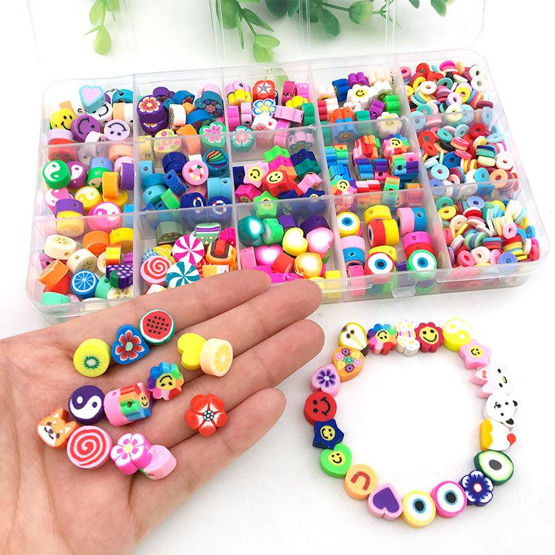 990Pcs Clay Beads Bright Color Various Styles DIY Clay Bead Kit for Jewelry Bracelets Necklaces Making 15 Grids 990Pcs