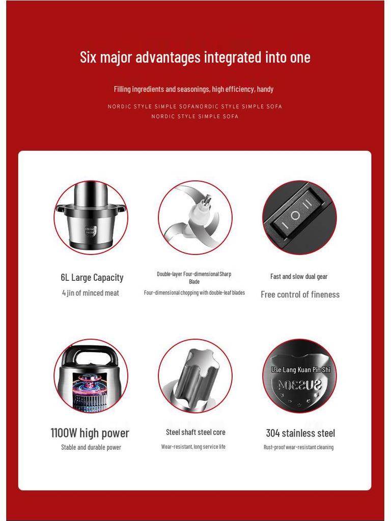 Elektrischer Fleischwolf & Küchenmaschine aus Edelstahl - Großes Fassungsvermögen zum Hacken, Zerkleinern, Knoblauchpaste & mehr