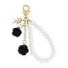 Trendy Pearls Chain and Rose Keychain with Alloy Clasp Rustproof Key Holder Resin Flower Keyring Elegant Bag Charm