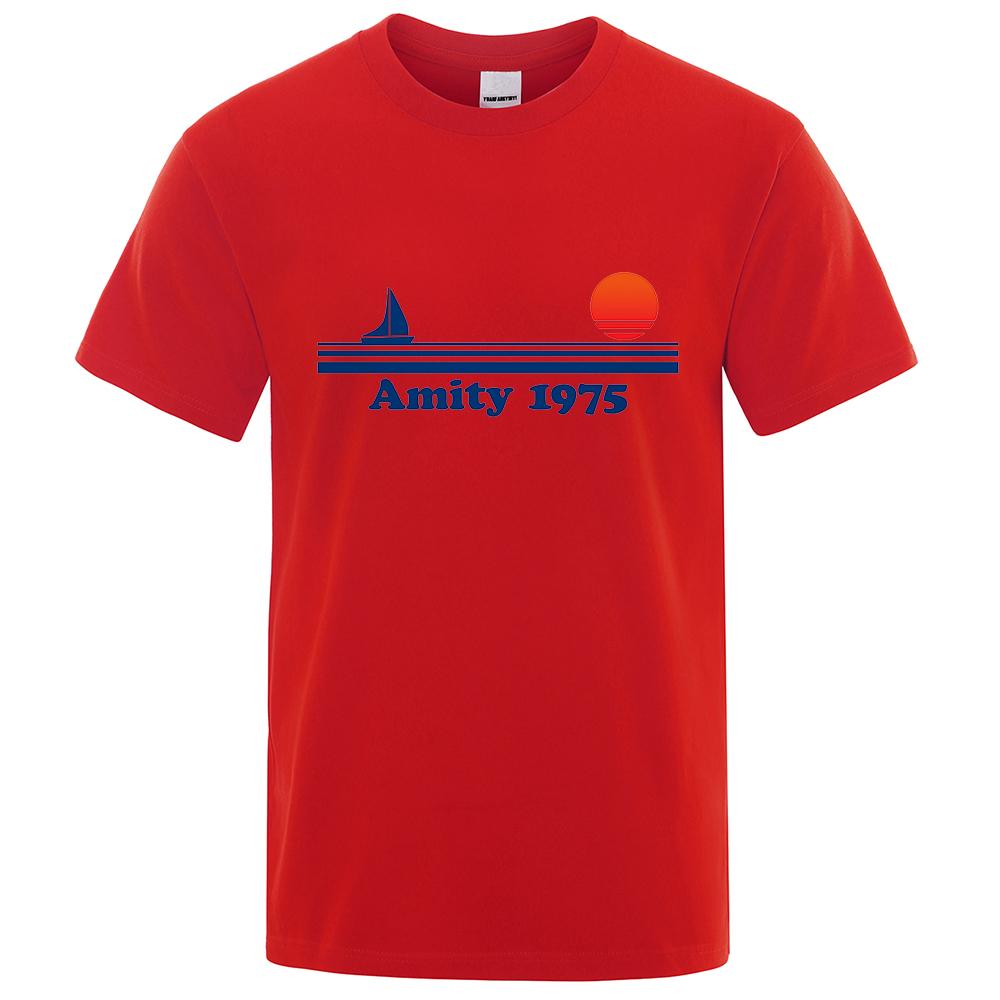 

Amity 1975 - Челюсти Ретро Принт Футболка Мужская Творчество Свитшот Одежда Модная Футболка Футболки Дышащие Хлопковые Футболки Мужские S красный