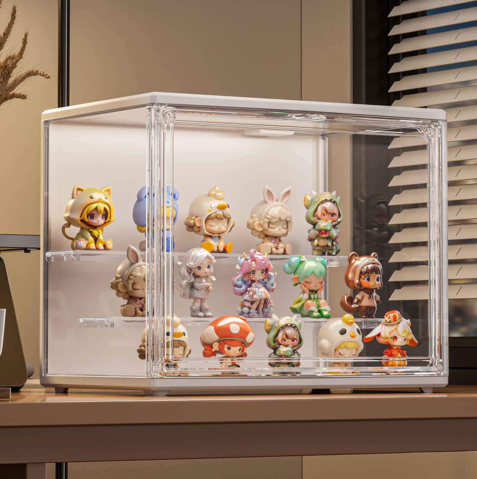 

Figure Display 36cm Wide x 18cm Deep x 22cm Clear Display Case with UV LED Removable Magnetic Easy Large Acrylic Storage Case, High, Protection,