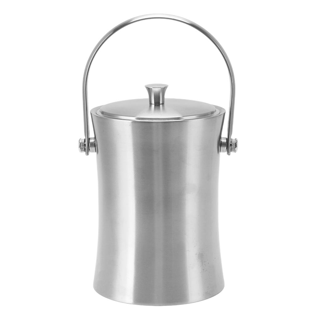 1L Double Wall Bar Ice Bucket Waist Shaped Stainless Steel Ice Bucket with Lid Ice Separation for