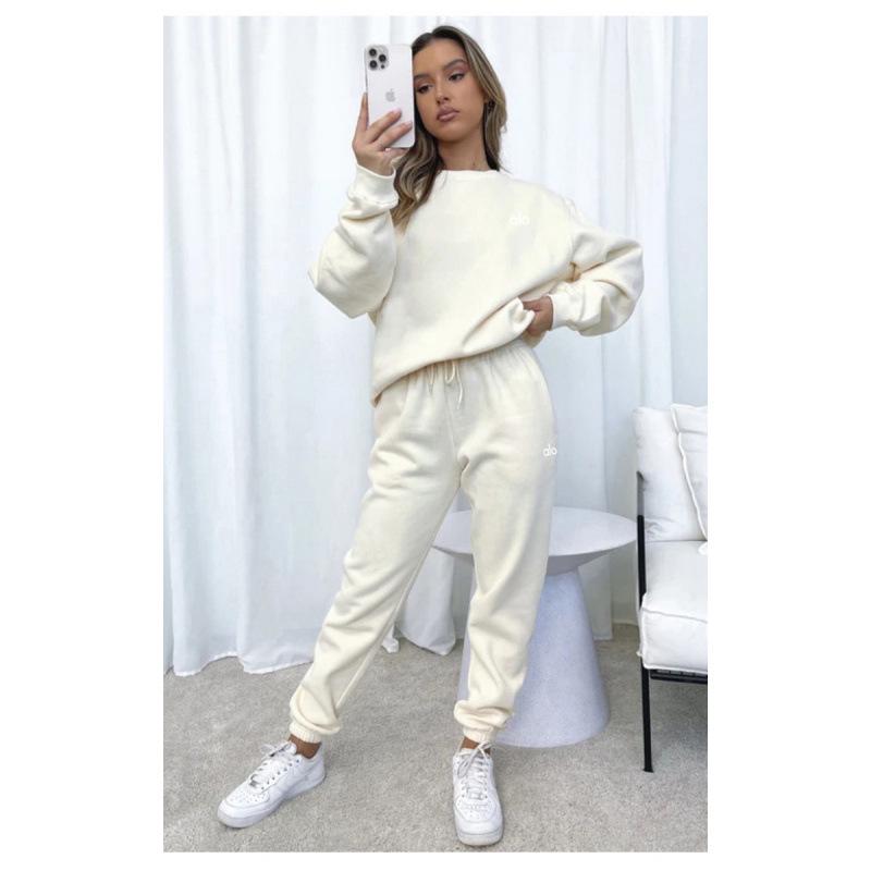 Damski ciepły zestaw z nadrukiem: bluza z kapturem i długie spodnie, styl europejski i amerykański, casualowy, na jesień/zimę