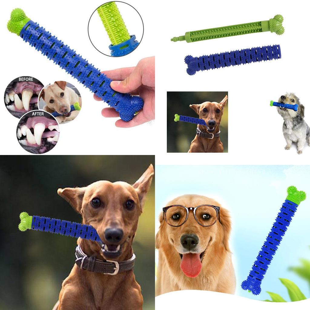 Silicone Dog Chew Toy Bone Interactive Teeth Cleaning Toy For Pet Durable And Noise-making Blue And Green
