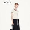 MO&Co. Women's Contrast Trim Round Neck Slim Fit Short Sleeve Knit Top