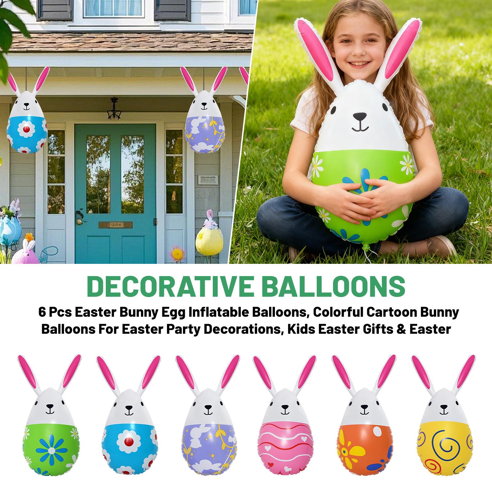 

6 Pcs Easter Bunny Egg Inflatable Balloons, Colorful Cartoon Bunny Balloons For Easter Party Decorations, Kids Easter Gifts & Easter Supplies One Size