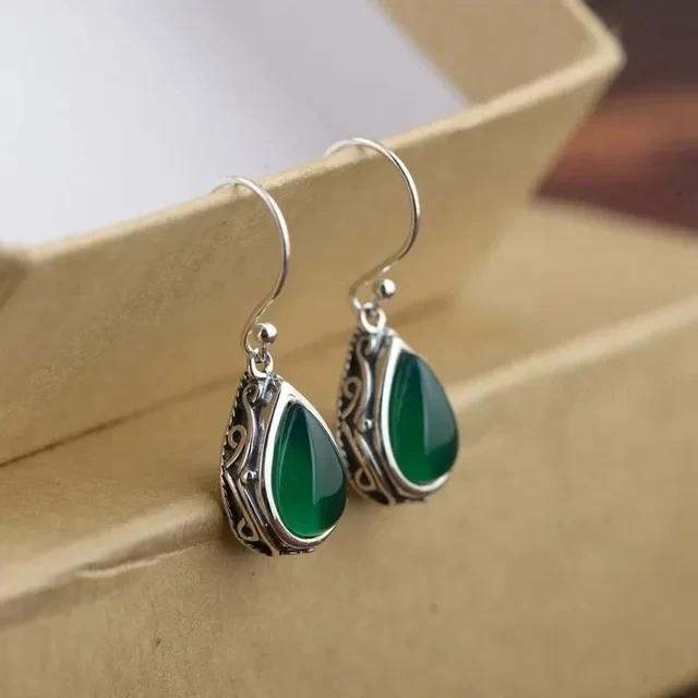 New Popular Women'S Pendant Emerald Earrings Retro Party Accessories With Bright Green Zirconia Elegant  Jewelry Gifts