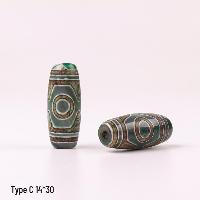 Tibetan Three-Eyed Dark Green Agate Dzi Pendant Necklace