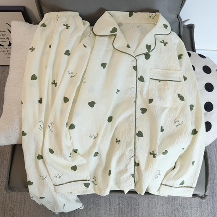 Stars Moon Dot Print Women Sleepwear Long Sleeve V Neck Top Elastic Waist Pants Pajamas Set Autumn Casual Pajamas