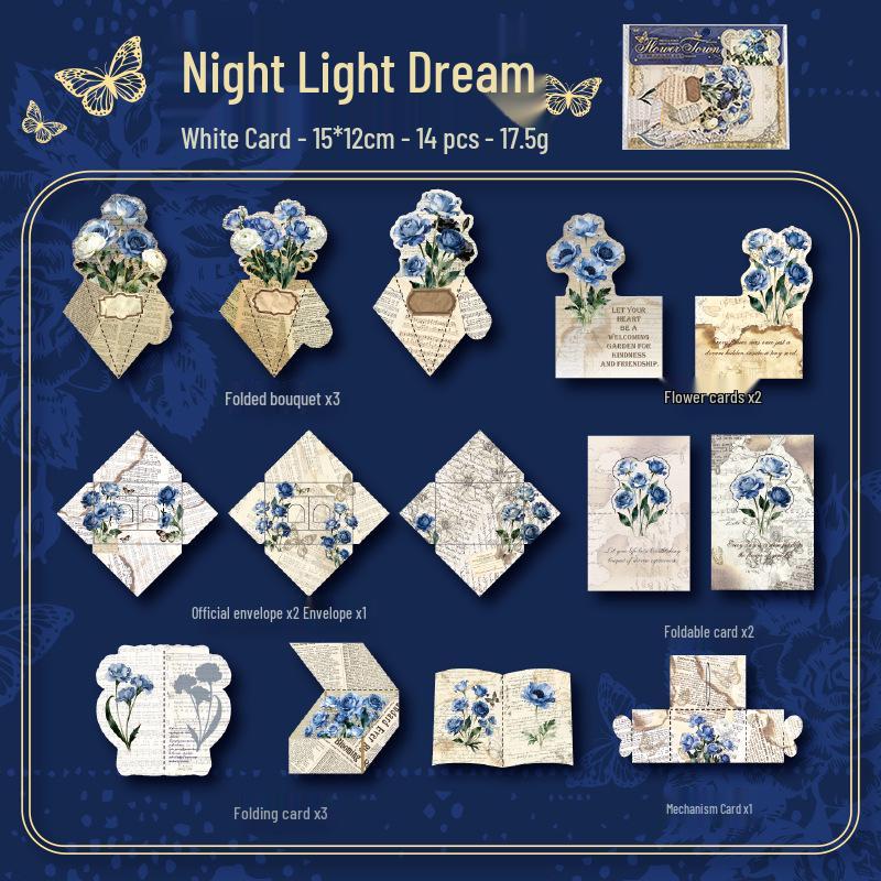 Yu Xian Prosperous Flowers Series: Retro DIY Journal Decoration Pack - 14 Pieces, 4 Styles