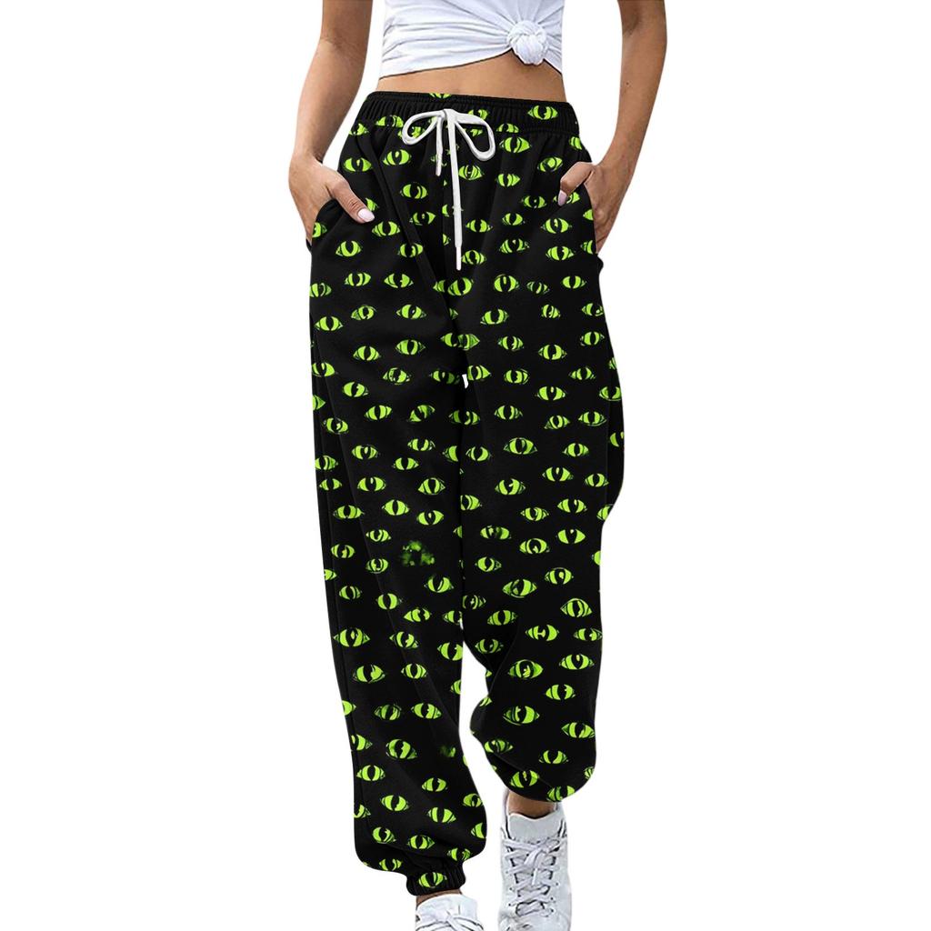 Dámské tepláky Elastický pas Stahovací šňůrka Ležérní kalhoty Hallowenský potisk Kalhoty s kapsami
