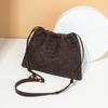 New Retro Handbag for Women, All Hand Woven Pleated Drawstring Frosted Cloud Bag, Single Shoulder Crossbody Small Square Bag