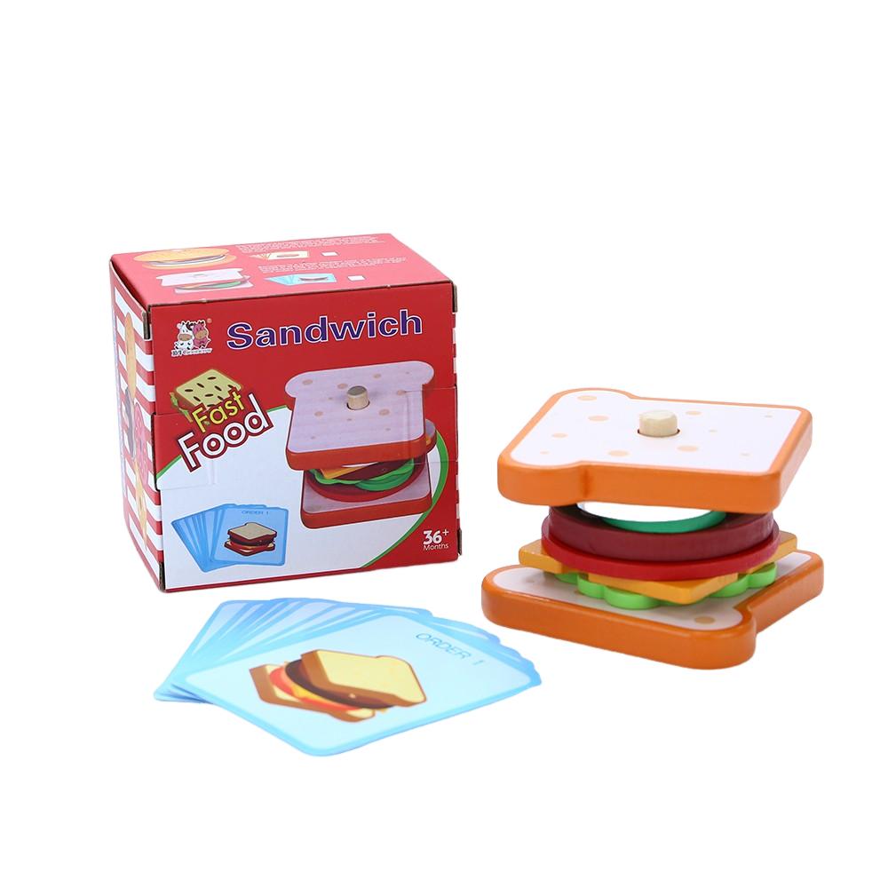 Children Pretend Play Kitchen Wooden Toys Playsets Hamburger Sandwich Simulation Food Matching Games Montessori Learning Educational Stacking Toy