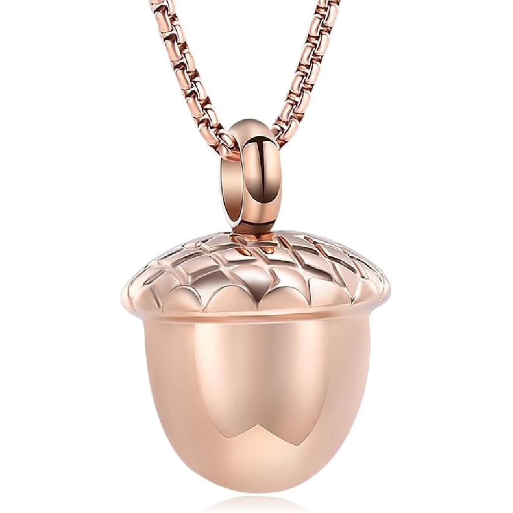 Little Acorn Cremation Pendant Ashes Urn Necklace for Cremation - Stainless Steel (Gold) розового золота