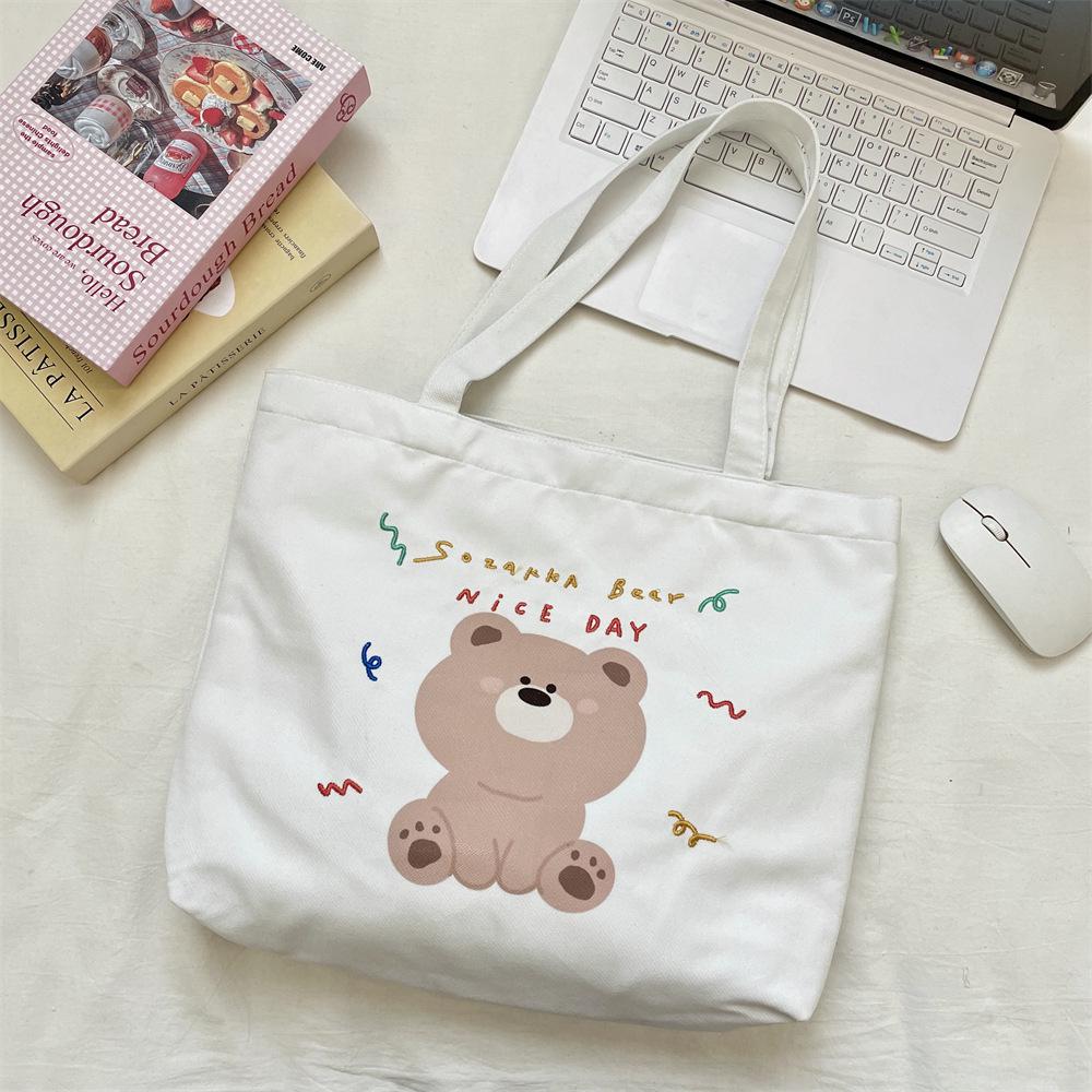 Cartoon Bear Print Large Canvas Tote Bag - Women s Stylish Shopping & Shoulder Bag