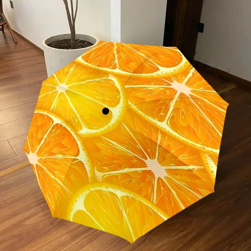 1PC orange slicesAutomatic Open/Close Umbrella with Windproof, 8-Rib Sturdy Canopy, Durable Ribs, Fashionable Design, Outdoor Accessory, Fun Prin, Hol