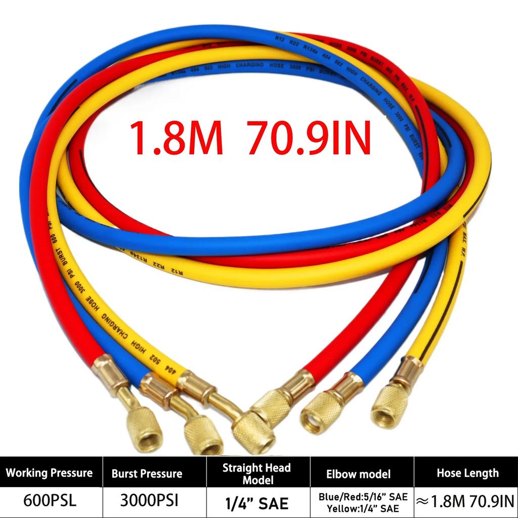 0.9M-1.8M AC Fit A Set for R134A R12 R22 Refrigerant Air Conditioning Manifold Gauge Charging Hose Tube Kit Hose Low Loss New