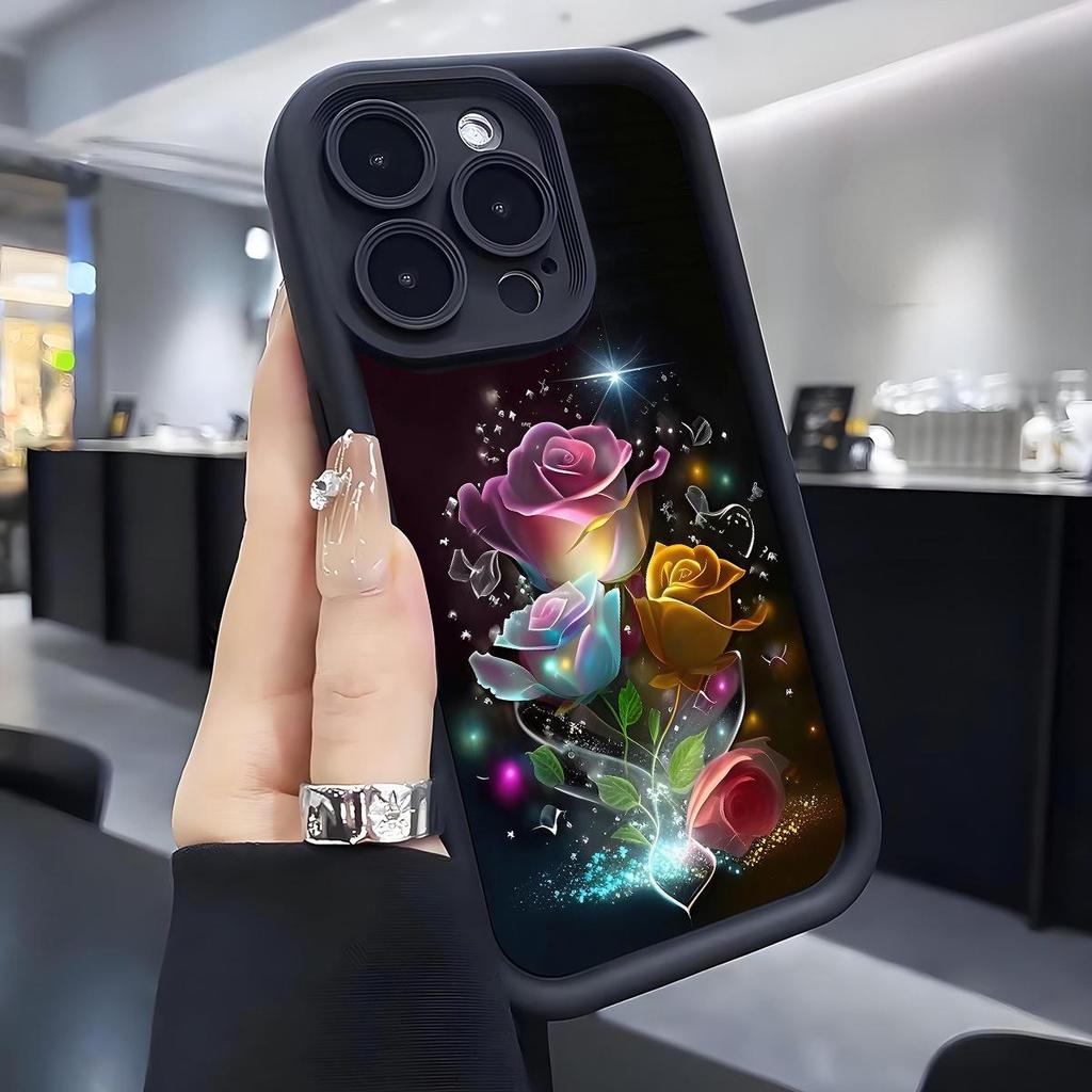 Husă Magic Diamond Sand pentru iPhone 15/16/17 cu Canelură Neagră și Design Ochi Ceresc