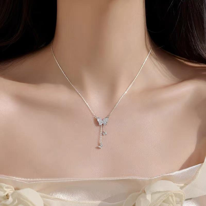 925 Sterling Silver Butterfly Women's Necklace - 2024 Trendy Clavicle Chain, Light Luxury High-End Style