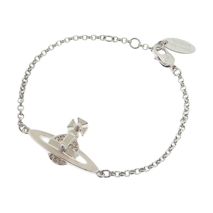 Vivienne Westwood Neil Porcelain Saturn Crystal Brass Crystal Bracelet Women Bracelet Off-White Silver 6102021002P188 Box+Shopping Bag