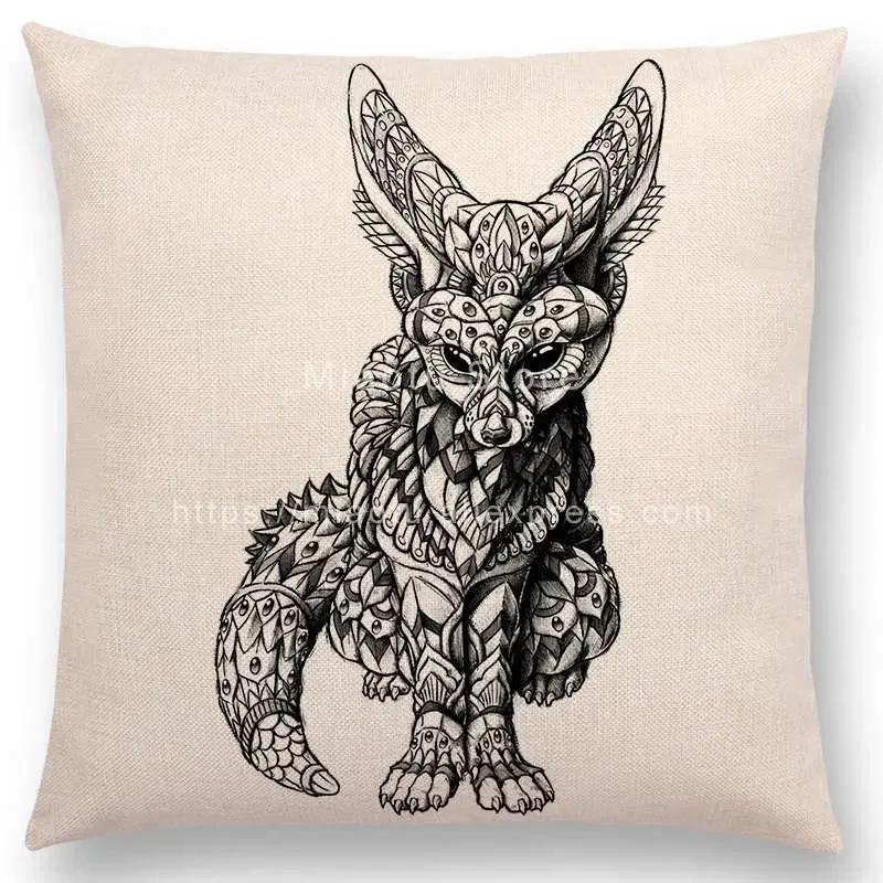 New Ornate Brave Animals Totems Free Beast Faith Tattoo Prints Cushion Cover Sofa Throw Pillow Case Owl Elephant Shark Bear