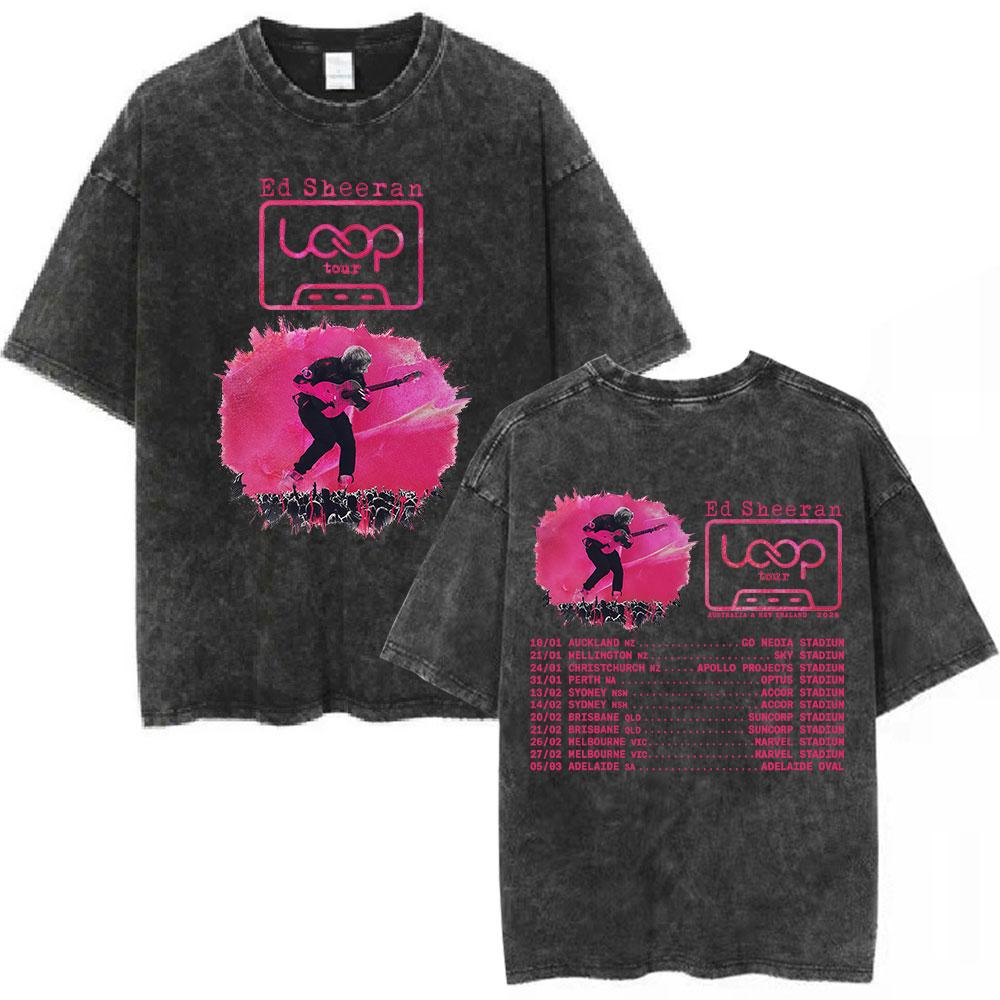 Washed Vintage Ed Sheeran Loop Tour Australia Tshirt Men Women Fashion Hip Hop Oversized T Shirts Male Summer Streetwear