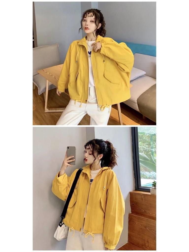 Autumn Winter Loose Fit Drawstring Jacket for Women - Korean College Style Casual Outerwear