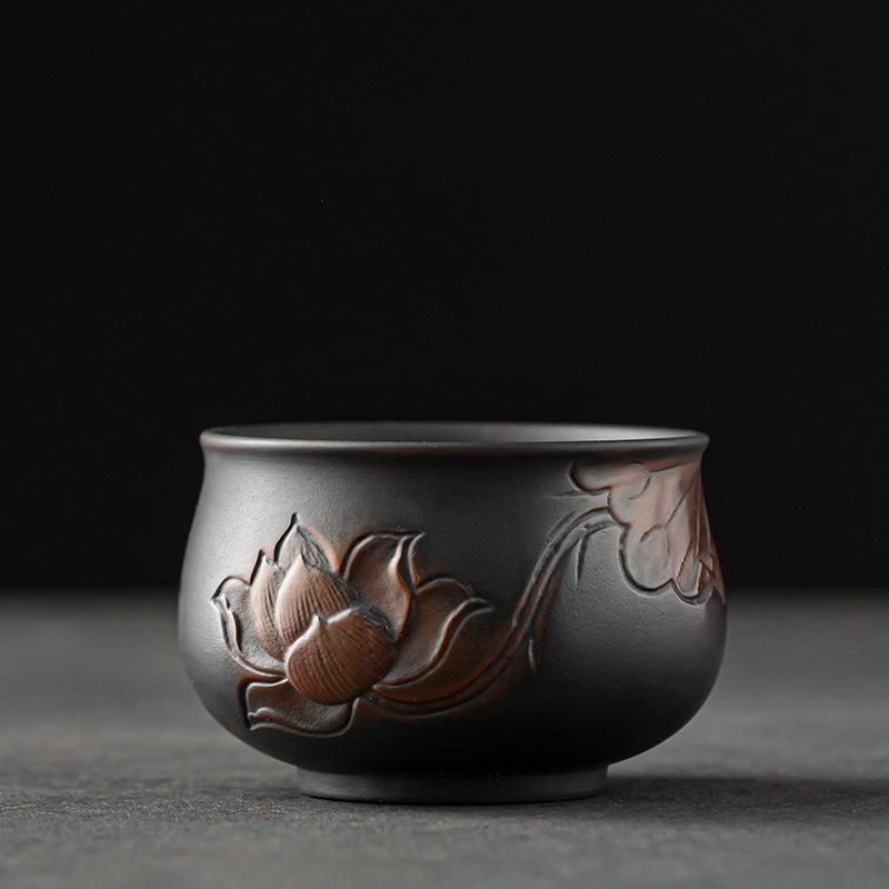 Lotus Zen Purple Clay Tea Cup - Handcrafted Kung Fu Tea Ceremony Cup, Chinese Artisan Tea Ware Gift for Collectors