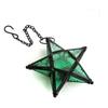 Nordic Retro Iron Art Colored Glass Wind Lamp Windproof Glass Candle Holder Hanging Five Pointed Star Candlestick Garden Decor