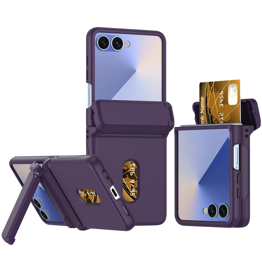 Shockproof Bracket Hinge Case For Samsung Galaxy Z Flip 7 6 5 Flip7 Flip6 Zflip7 Cover Hard Wallet Card Insertion Folding Cases