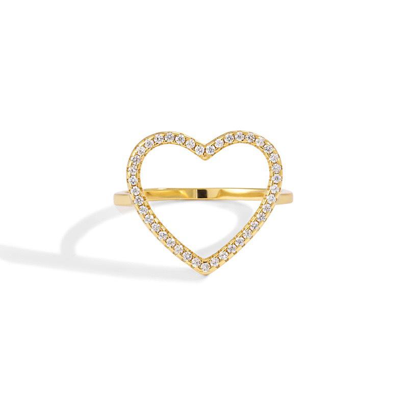 S925 Sterling Silver Zircon Heart-Shaped Ring for Women - European & American High-End Fashion