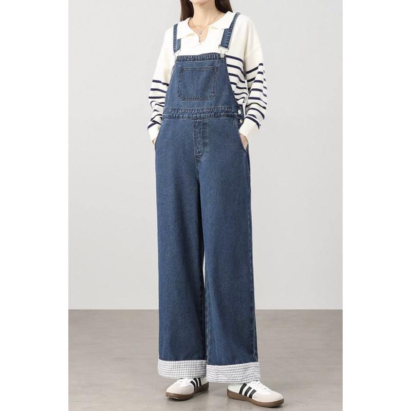 2025 Autumn Retro Blue Slimming Maternity Denim Overalls 2XL джинсовый синий