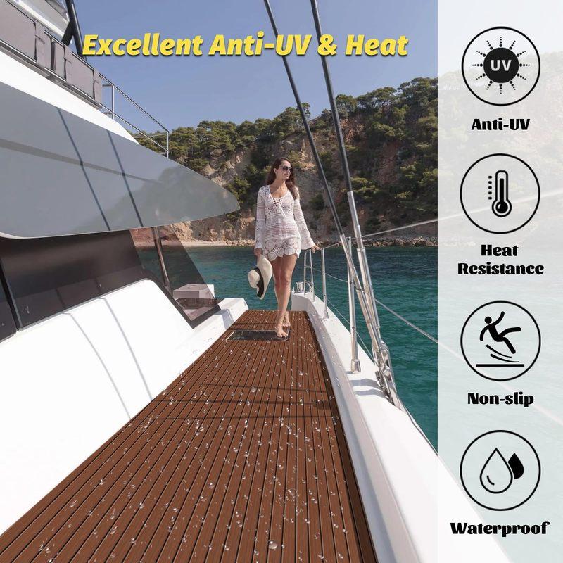 Tapis de pont de bateau en mousse EVA marron foncé imitation teck, revêtement de sol antidérapant pour yacht, autocollant, 2400 x 450 x 6 mm