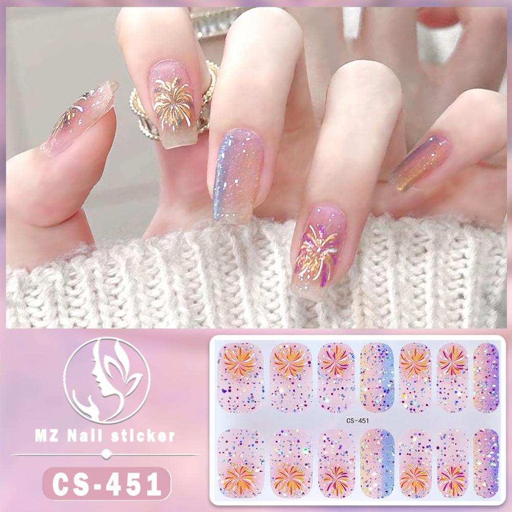 Beauty Waterproof No-bake Gel Nail Polish Film Full Sticker Chinese Style Fireworks Nail Film Paper Nail Film Paper Patch