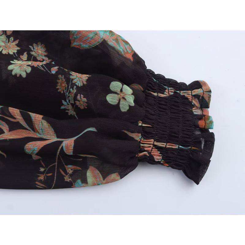 2025 Summer European & American Women's High Neck Waist-Cinching Chiffon Print Long Dress