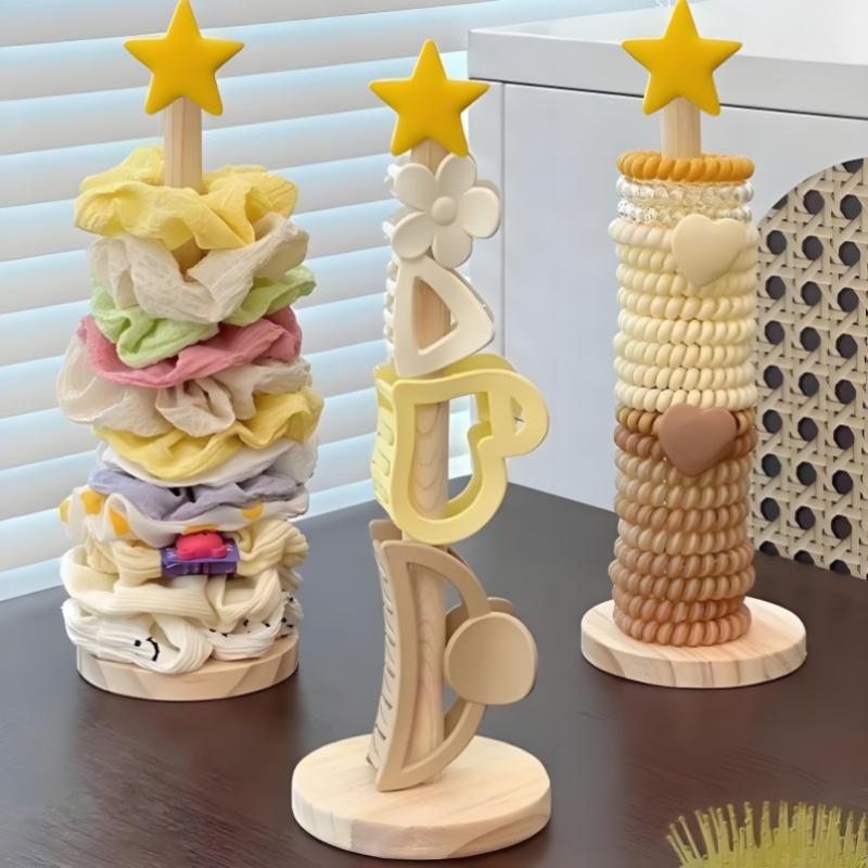 Wood Desktop Hair Rope Holder Multi-Purpose Jewelry Bracelet Organizer Display Holder For Watches Bracelets Scrunchies Hair Band