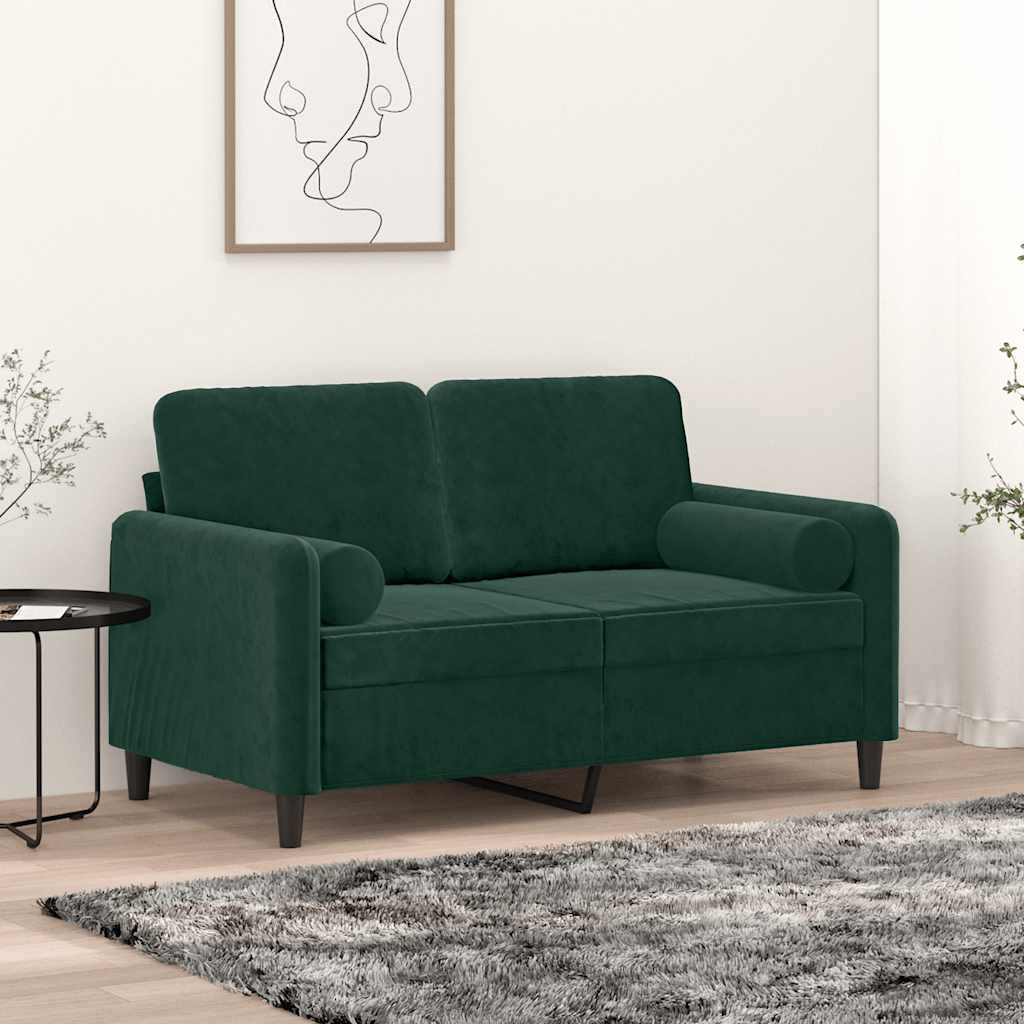 Vidaxl 2-Osobowa Sofa Z Poduszkami, Ciemnozielona, 120 Cm, Aksamit