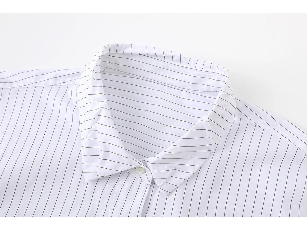 In Stock: 2026 Spring Fashionable Versatile Bud Sleeves Cotton Striped Shirt Top for Women