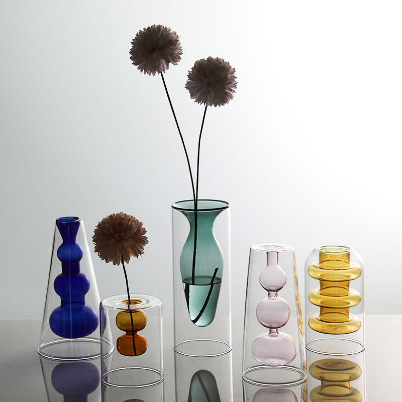 Nordic Creative Glass Small Vase Decorative Living Room Flower Arrangement Water Cultivation Feng ui Ornament