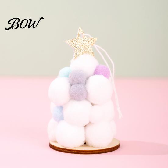 Festive Home Decoration Plush Christmas Tree Ornament, Cute Pom Balls Tree-Shaped Hanging Pendant Round with Star Topper for Wreath Party Handmade
