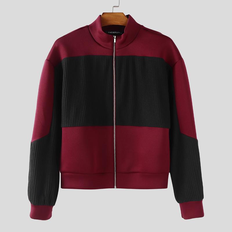 INCERUN Men Long Sleeve Stitching Zipper Up Texture Jackets Short Coats