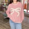 Women's Bow Jacquard Sweater Autumn/Winter Lazy Style Loose Warm Comfortable Hooded Knitted Sweater 3617