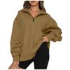Women's Casual Fashion Long Sleeve Solid Color Zip Sweatshirt Top