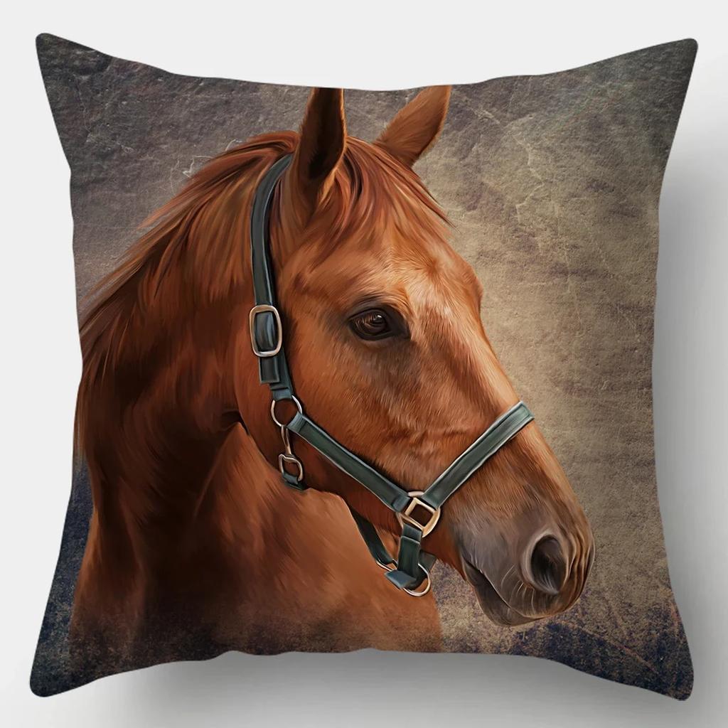 45x45cm Kissenbezug Heimdeko Kissenbezüge Sofa Schlafzimmer Wildtier Kissenbezug Kissen Löwe Pferd Tiger Kissenbezug