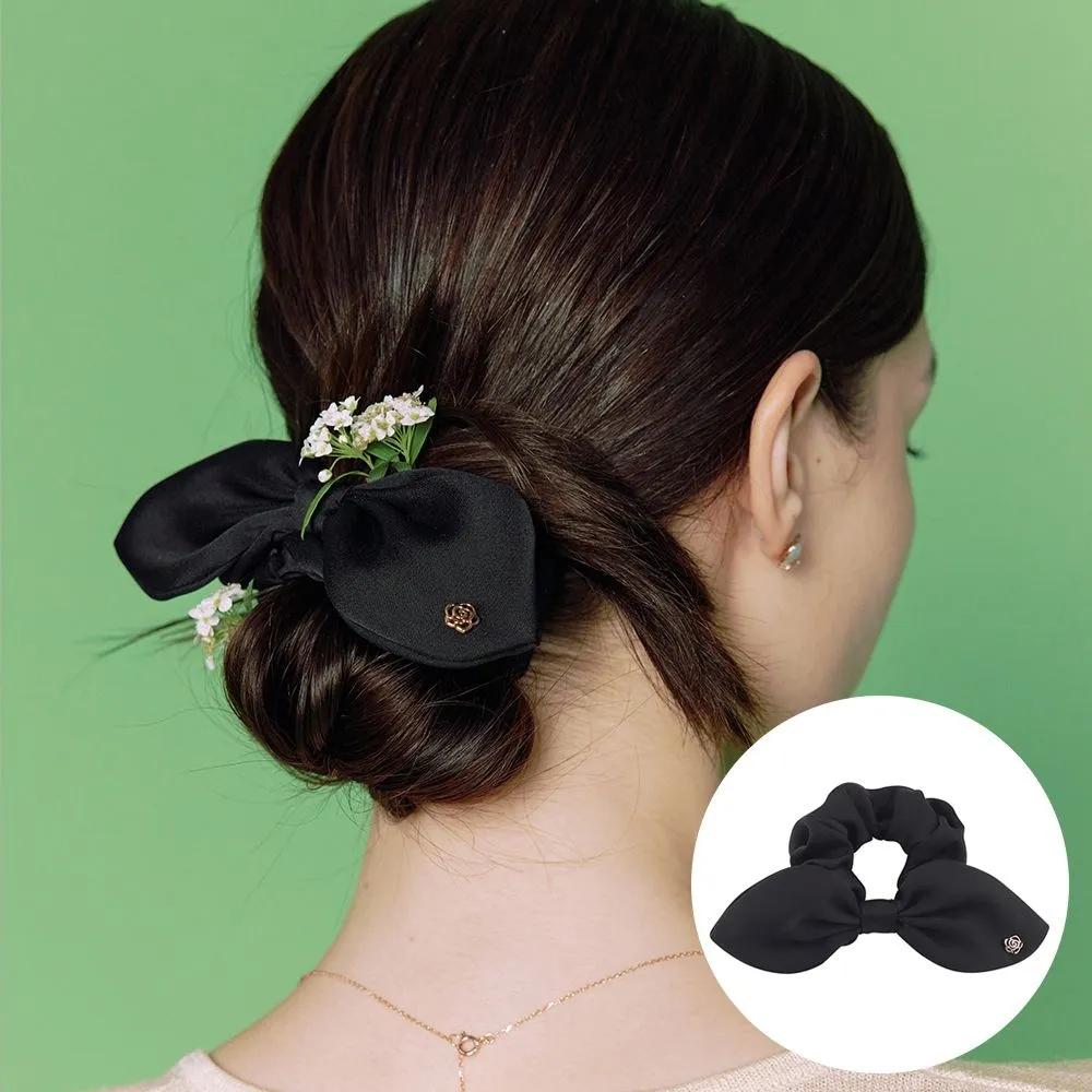 Ribbon Hair Scrunchie Black RA24B09L
