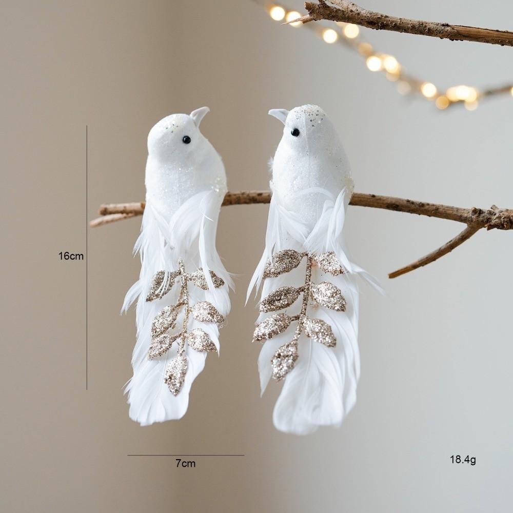1pair Long Feather Tail Artificial Bird Ornament Glitter Finish Feather Bird Pendant Christmas Tree